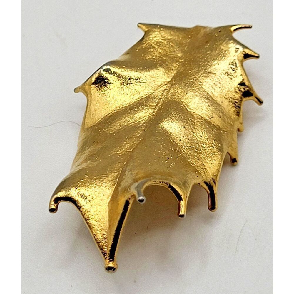 Vintage 14K Gold Plated Holly Leaf Brooch Pin 2in - Picture 4 of 5